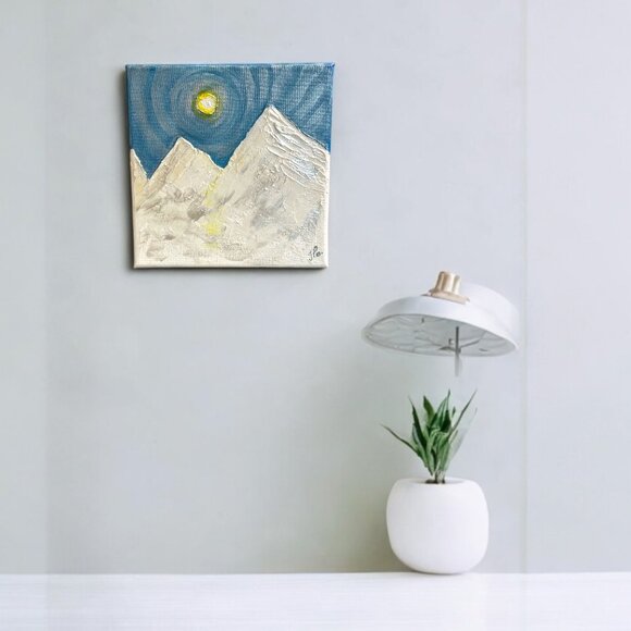 Minimalist Abstract Textured Shimmering Mountain Art Canvas 8in x 8in - Picture 2 of 9